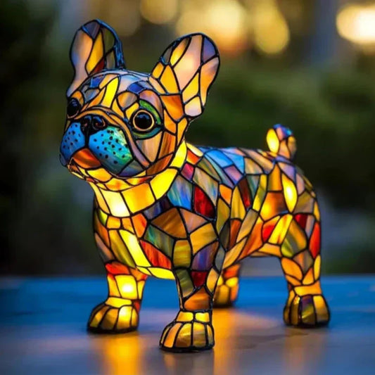 STAINED GLASS FRENCH BULLDOG LAMP