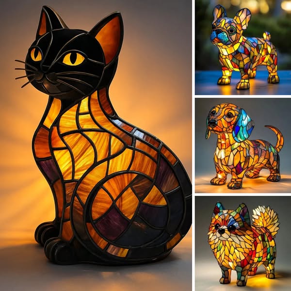 STAINED GLASS FRENCH BULLDOG LAMP